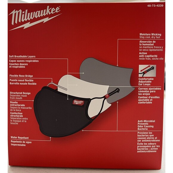 Milwaukee 48-73-4239 -Black Reusable Performance Face Mask 10 Pack Large/X-Large - Picture 2 of 5